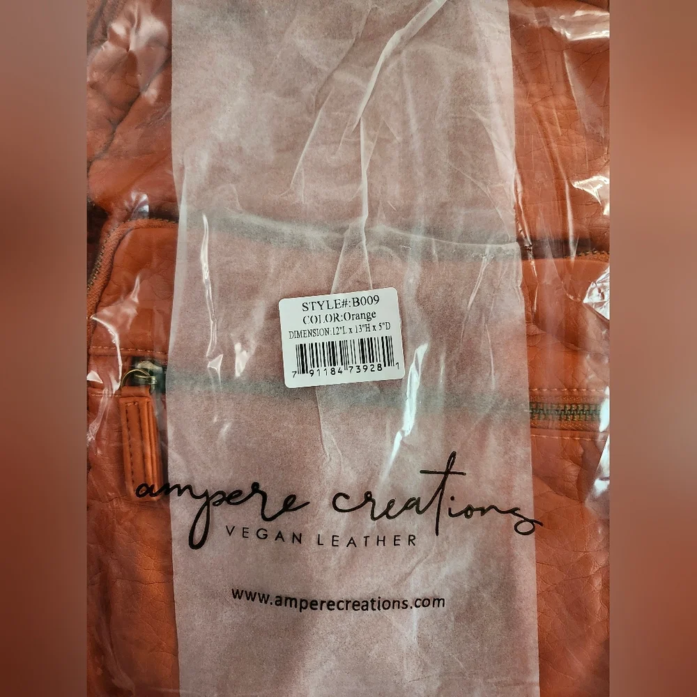 NWT Ampere Creations Marie Backpack Orange Vegan Leather Backpack